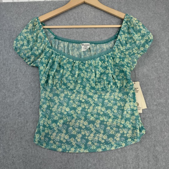 No Boundaries Tops - No Boundaries Top Womens M Teal Floral Sheer Crop Y2K Milkmaid Cottagecore Fairy